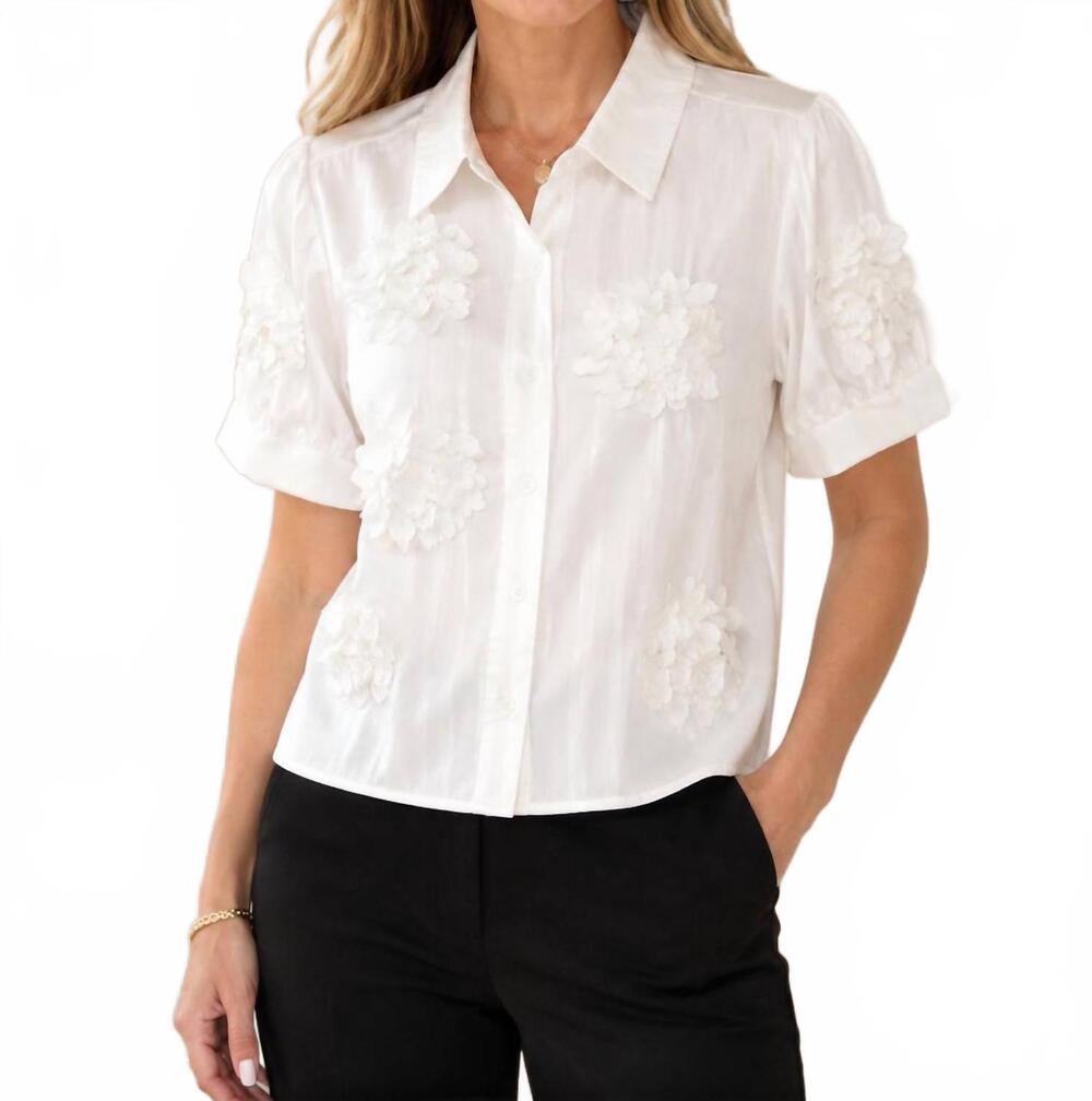 NEW AZI flower button up blouse in white